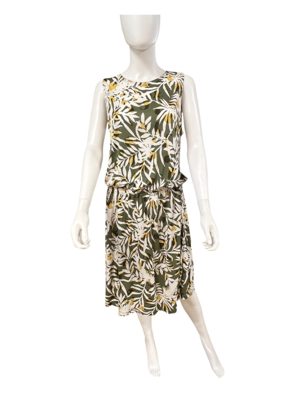 NWT Lascana Tropical Leaf Print High Neck Midi Dress Pockets | Size 12
